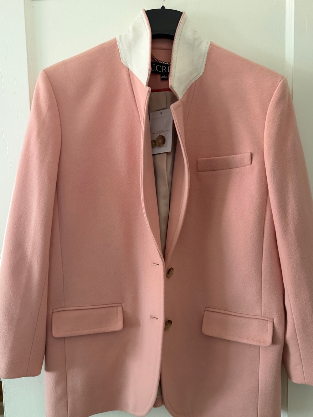 J. Crew Pink Stand Collar Wool-Blend Blazer